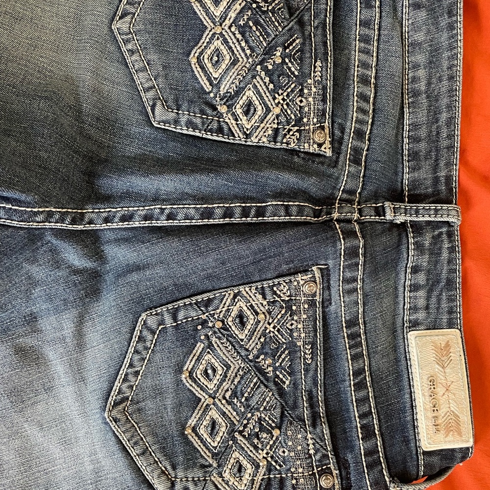 Grace in LA Dark Blue Bootcut Jeans with Embroidered Back Pockets